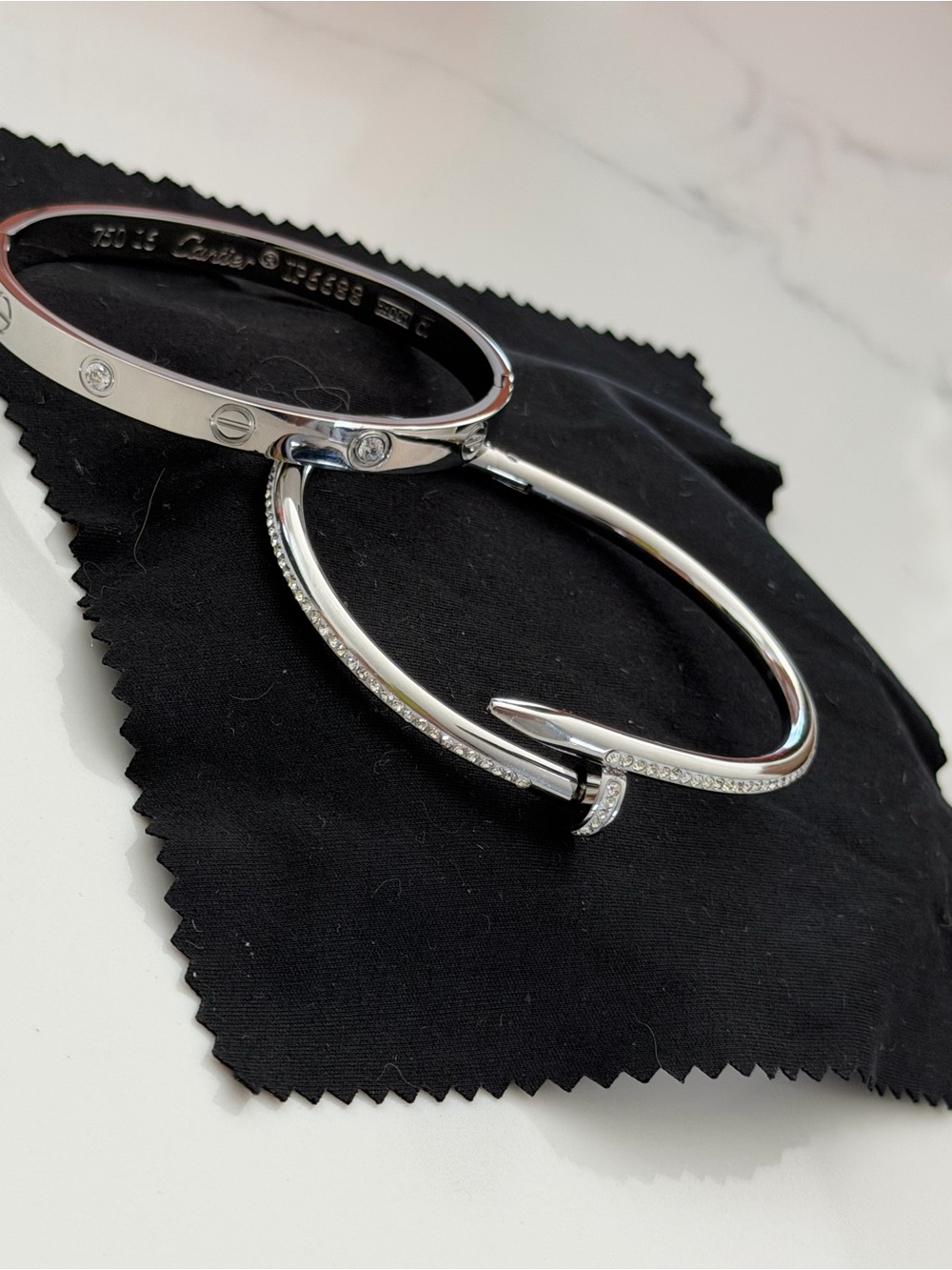 Inspire Silver Screw-Motif and Pavé Nail-Style Bracelet Set